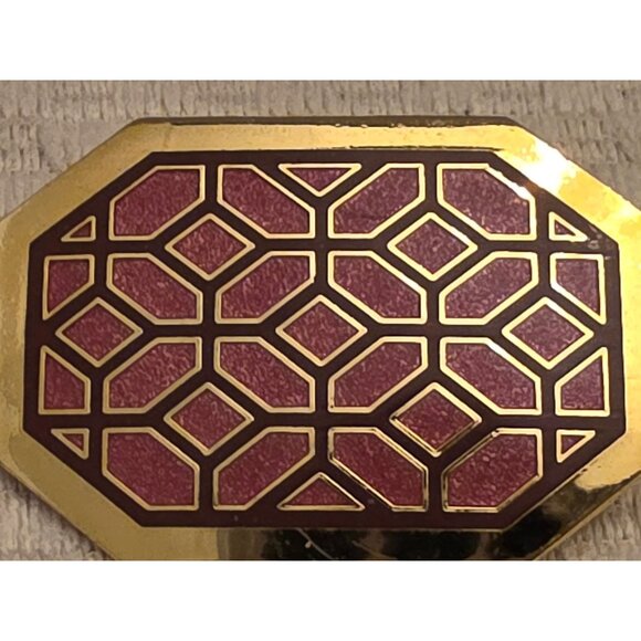 Vintage Isle Of Skye Geometric Gold-Tone Brooch Pin Cloisonne Red Enamel Design - Picture 2 of 4